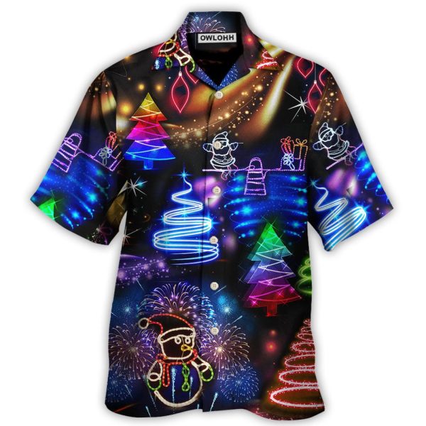 Christmas Neon Art Santa And Snowman - Hawaiian Shirt Jezsport.com