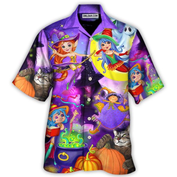 Halloween Funny Witch Ghost Cute Boo In The Magic Forest Art Style - Hawaiian Shirt Jezsport.com