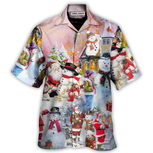 Christmas Santa And Snowman Christmas Snow Village - Hawaiian Shirt Jezsport.com