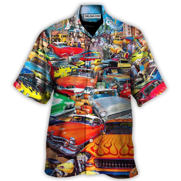 Car Retro Guitar Palm Trees - Hawaiian Shirt Jezsport.com