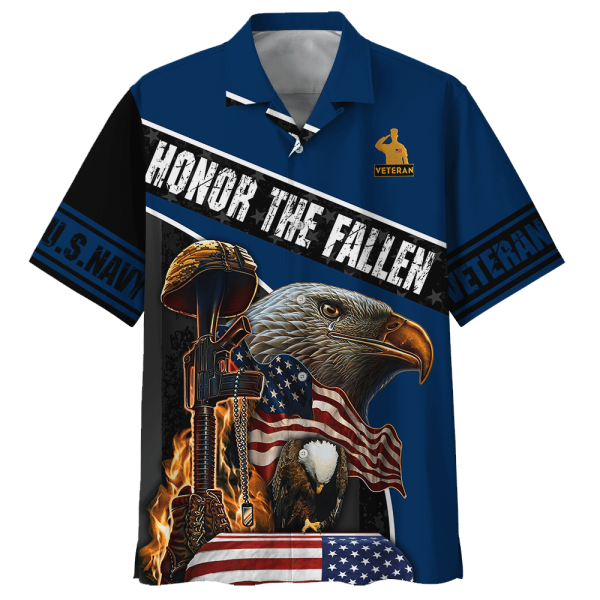 Navy Honor The Fallen Eagle With Gun Veteran U.S. Navy Hawaiian Shirt Jezsport.com