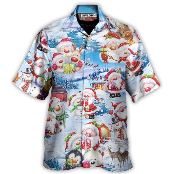 Christmas Santa And Snowman Christmas Holiday - Hawaiian Shirt Jezsport.com