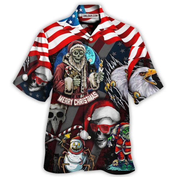 Skull Christmas US Flag Skeleton And Eagle Xmas Vibe - Hawaiian Shirt Jezsport.com