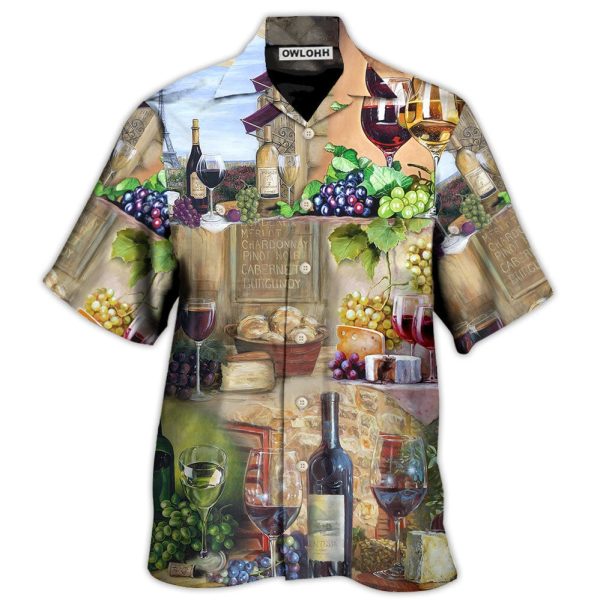 Wine Grape And Cheese Art - Hawaiian Shirt Jezsport.com