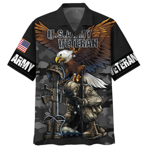 Eagle Wingspan Eagle U.S. Army Veteran Black Hawaiian Shirt Jezsport.com