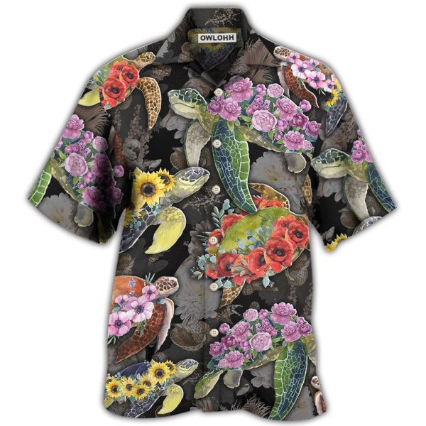 Turtle And Flowers Tropical Art - Hawaiian Shirt Jezsport.com