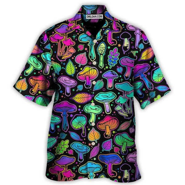 Mushroom Neon Colorful Bright With Leaf - Hawaiian Shirt Jezsport.com