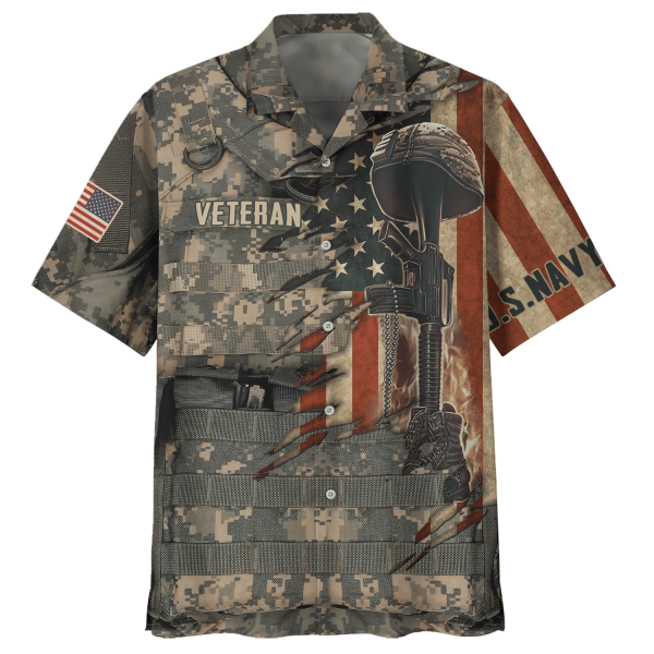 Navy Military Uniforms And Guns Veteran U.S Navy Hawaiian Shirt Jezsport.com