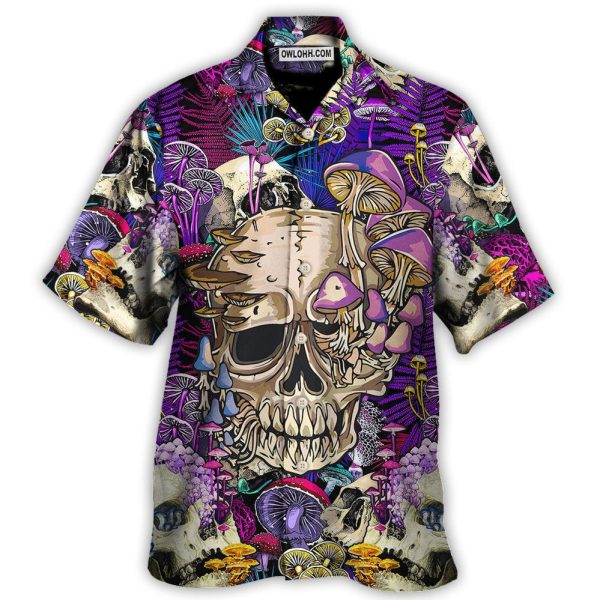 Mushroom Crazy Bright Magic Psychedelic Skull - Hawaiian Shirt Jezsport.com