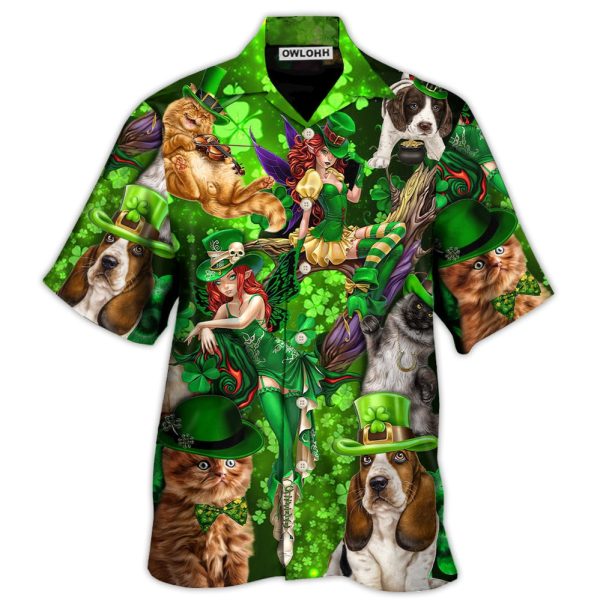 Irish Cat Girl St Patrick's Day Green Light - Hawaiian Shirt Jezsport.com