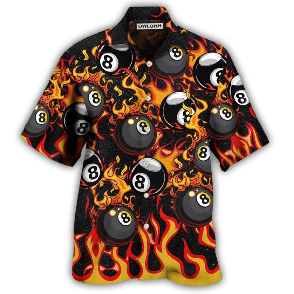 Billiard Eight Ball Burning With Fire Flames - Hawaiian Shirt Jezsport.com