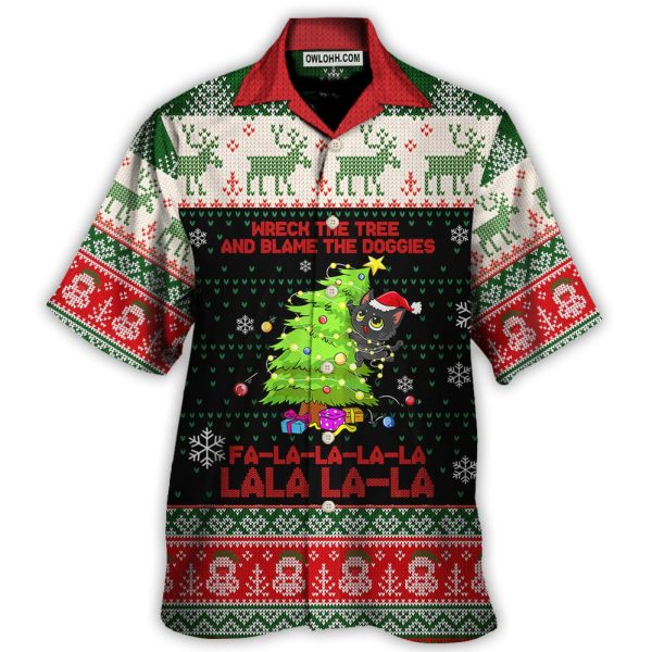 Cat Wreck The Tree Christmas Tree Light Funny Ugly Style - Hawaiian Shirt Jezsport.com