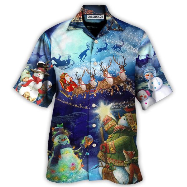 Christmas Rudolph Santa Claus Reindeer Snowman Light Art Style - Hawaiian Shirt Jezsport.com