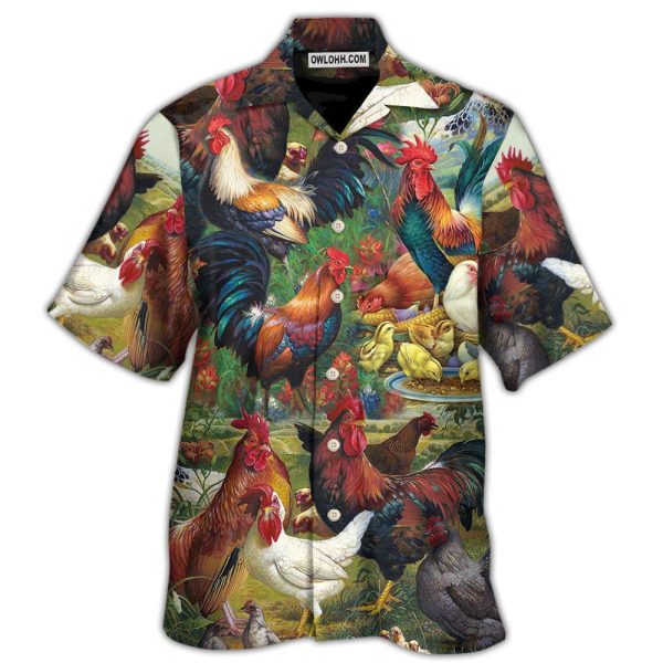 Chicken Lovers Retro Style Background - Hawaiian Shirt Jezsport.com