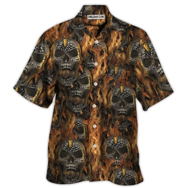 Skull Bullet Head Shot Fire - Hawaiian Shirt Jezsport.com