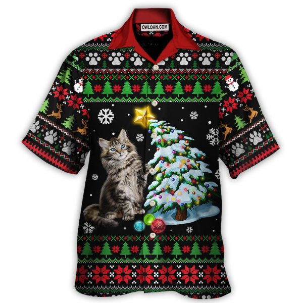 Cat Wreck The Tree Light Funny Ugly Style Christmas - Hawaiian Shirt Jezsport.com