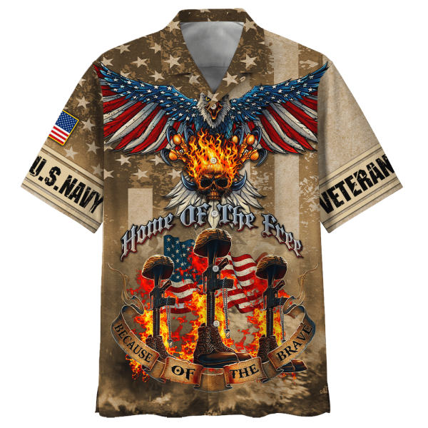 Because Of The Brave Eagle With Skull And Gun Hawaiian Shirt Jezsport.com