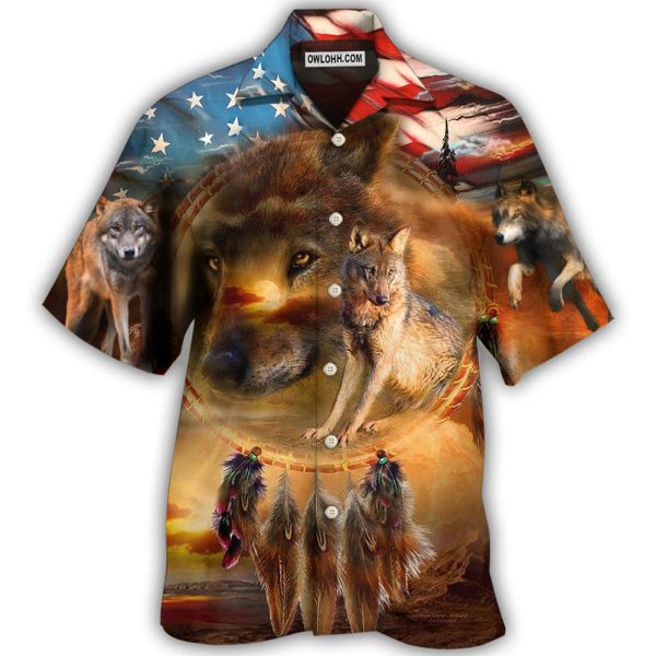 Wolf Independence Day Dreamcatcher American Flag - Hawaiian Shirt Jezsport.com