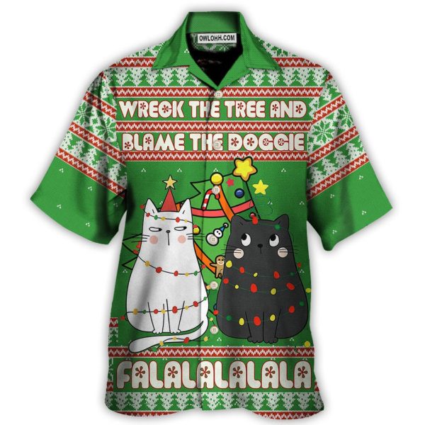 Cat Wreck The Tree Meowy Christmas - Hawaiian Shirt Jezsport.com