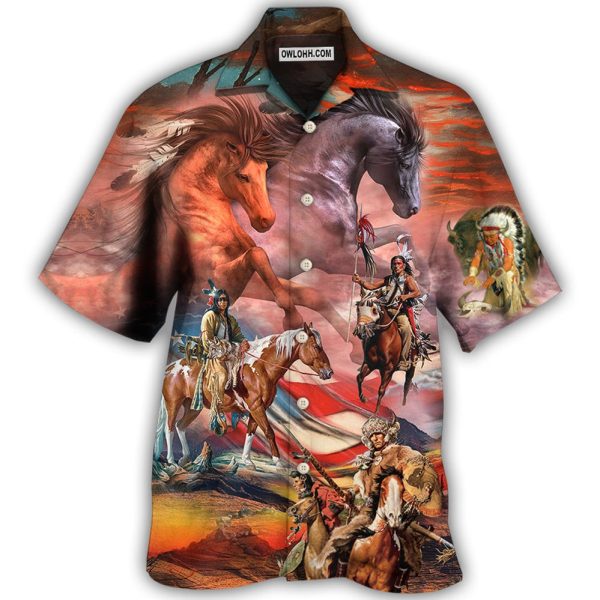 Native American Independence Day Horse American Flag - Hawaiian Shirt Jezsport.com