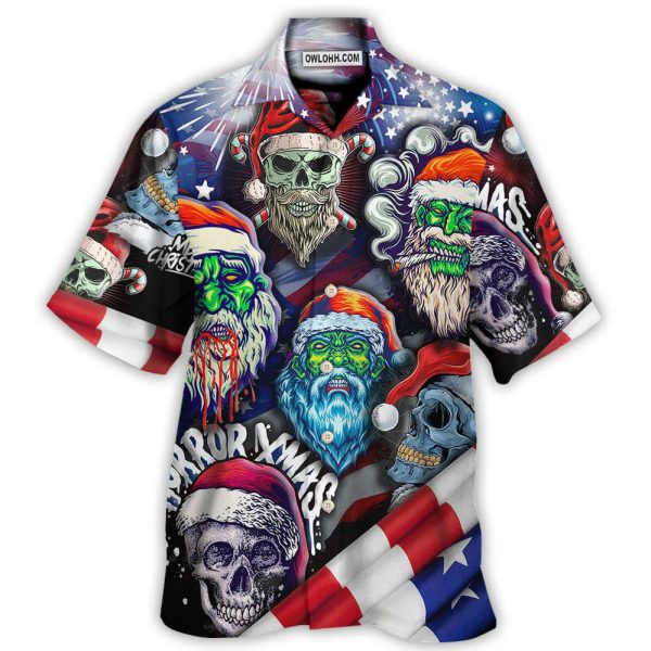 Skull Christmas US Flag Skeleton Art - Hawaiian Shirt Jezsport.com