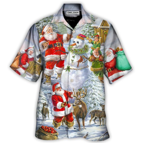 Christmas Santa Claus Snowman Elf So Happy Art Style - Hawaiian Shirt Jezsport.com