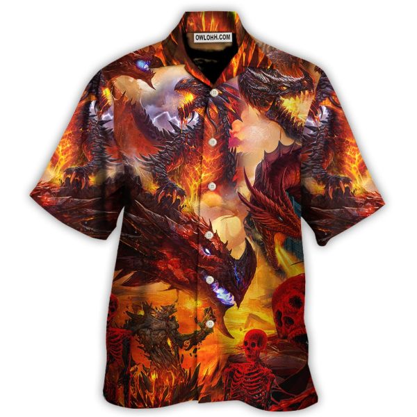 Dragon Red Skull Fire Art Style - Hawaiian Shirt Jezsport.com