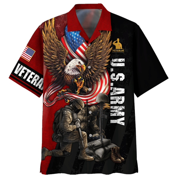 Wingspan Eagle And 2 Soldiers Us Army Veteran Hawaiian Shirt Jezsport.com