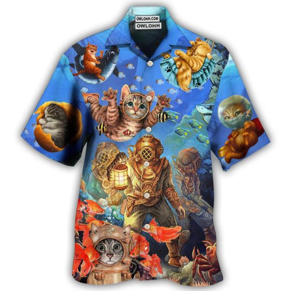 Diving Cat Under The Sea Art Style - Hawaiian Shirt Jezsport.com