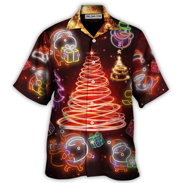 Christmas Funny Santa Claus Tree Red Neon Light Style - Hawaiian Shirt Jezsport.com