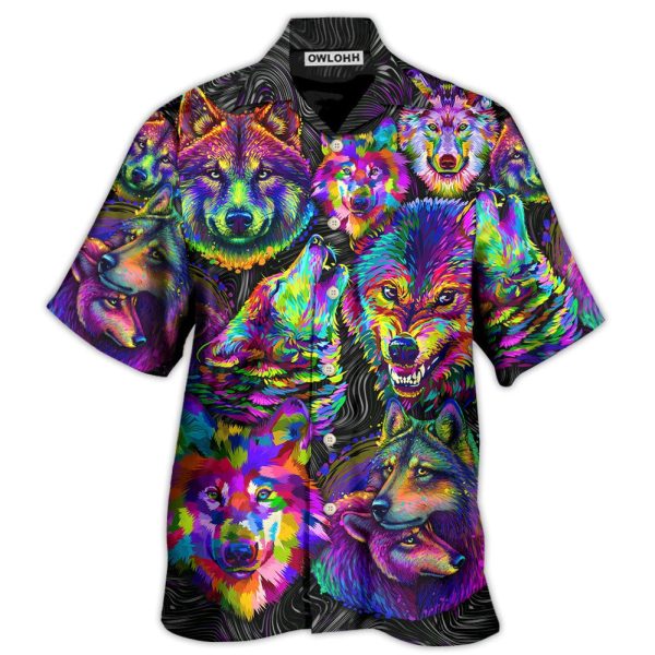 Wolf Neon Colorful Art - Hawaiian Shirt Jezsport.com