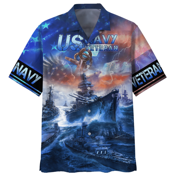 Navy Ships At Sea And Anchors US Navy Veteran Hawaiian Shirt Jezsport.com