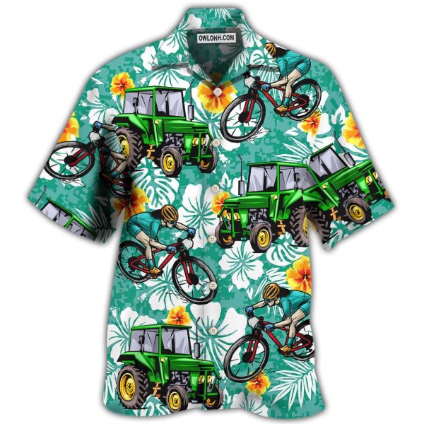 Tractor I Like Tractors And Mountain Biking - Hawaiian Shirt Jezsport.com