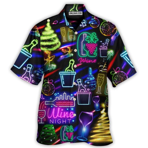 Wine Christmas Neon Art Drinking - Hawaiian Shirt Jezsport.com