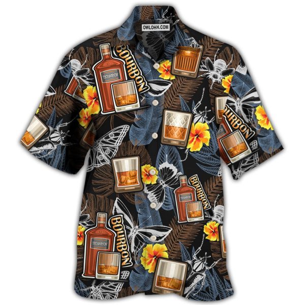 Wine Bourbon Drinking Butterflies Tropical - Hawaiian Shirt Jezsport.com