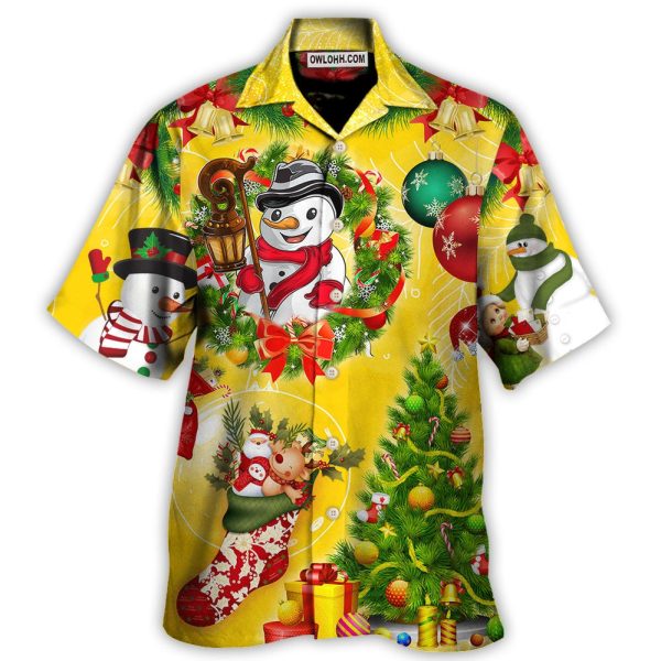 Christmas Funny Snowman Happy Christmas Tree Yellow Light - Hawaiian Shirt Jezsport.com