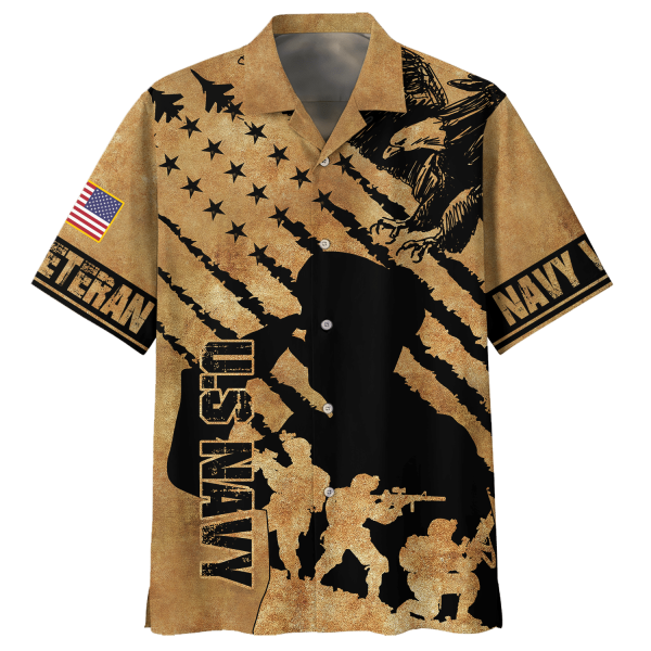 Navy The Soldier With The Eagle And The Stars Golden Hawaiian Shirt Jezsport.com