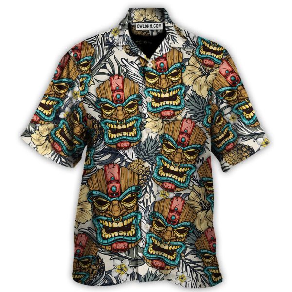 Tiki Tribal Mask With Tropical Leaves - Hawaiian Shirt Jezsport.com