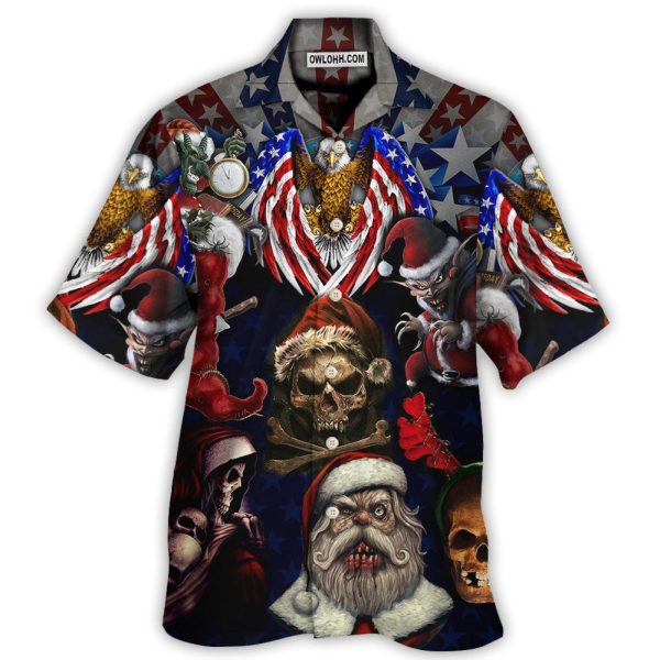 Skull Christmas USA Eagle Flag Skeleton Art - Hawaiian Shirt Jezsport.com