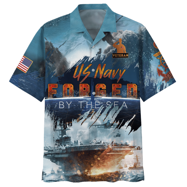 Navy US Navy Forged By The Sea Ships And Airplanes Veteran Hawaiian Shirt Jezsport.com