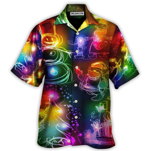 Christmas Santa Claus Tree Snowman Neon Light Style - Hawaiian Shirt Jezsport.com