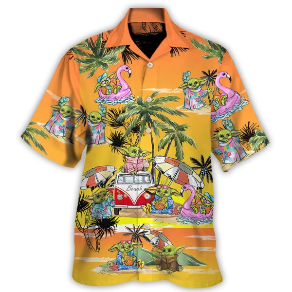 SW Cartoon Baby Yoda Orange - Hawaiian Shirt Jezsport.com