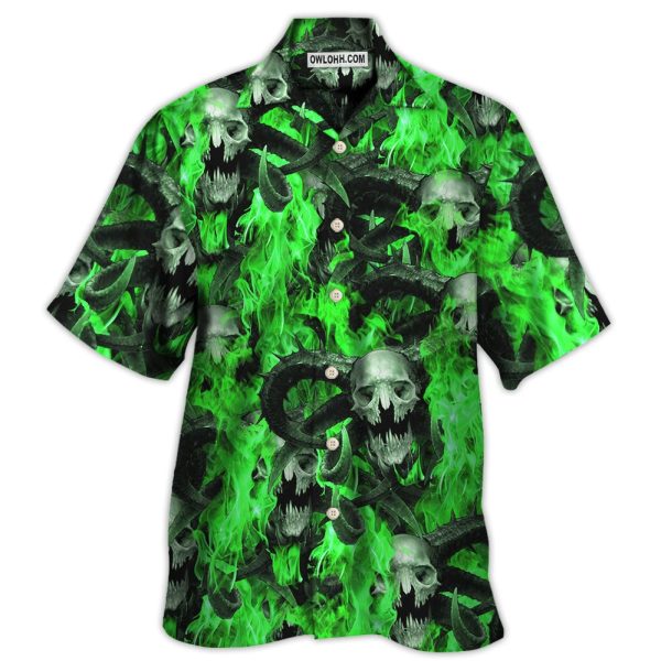 Skull Green Flame Burn - Hawaiian Shirt Jezsport.com