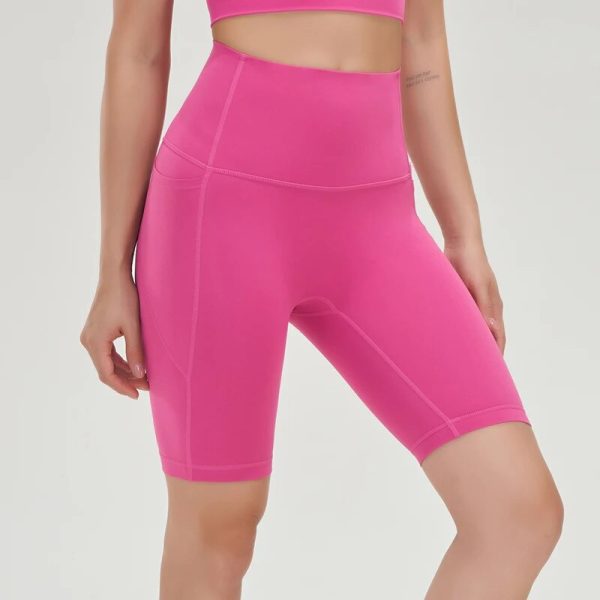 Nylon Women's Shorts Cycling Gym Yoga Fitness Shorts Side Pockets High Waist Soft Tight Elastic Shorts Womens Clothing