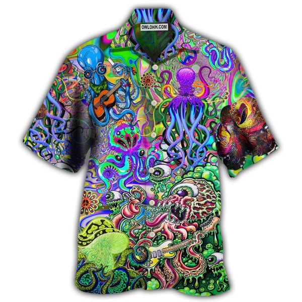 Hippie Funny Octopus Love Music Colorful Ocean - Hawaiian Shirt Jezsport.com