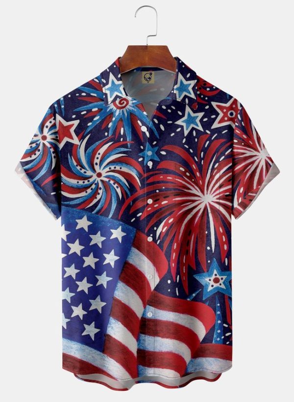 American Flag Chest Pocket Short Sleeve Casual Shirt Hawaiian Shirt Jezsport.com