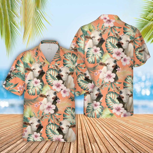 Unique Charolais Summer Happiness Floral Farm 3D Hawaiian Shirt Jezsport.com