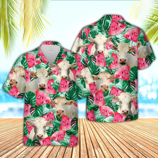 Unique Charolais Watermelon 3D Hawaiian Shirt Jezsport.com