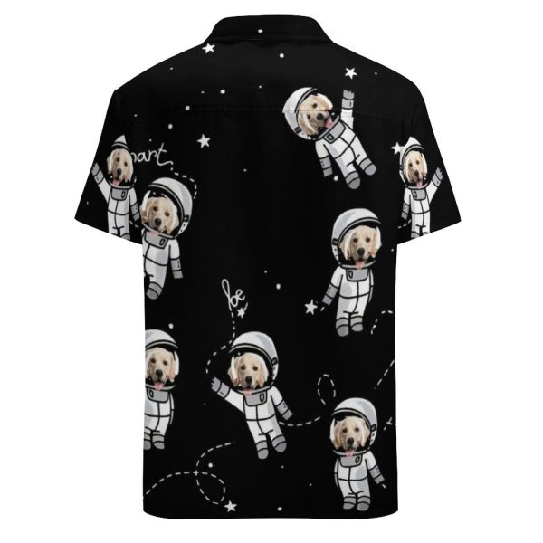 Custom Dog Face Astronaut Black Shirt Men Front Pocket Hawaiian Shirt Jezsport.com