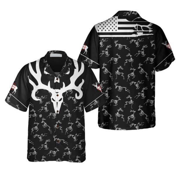 Black And White Deer Head Skull Bone America Hunting Hawaiian Shirt Jezsport.com